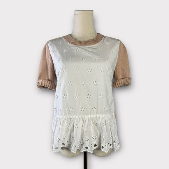 J.Crew Colorblock Peplum Eyelet Sweater Size XS - Picture 2 of 7